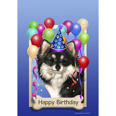 Chihuahua Black & White Longhair Happy Birthday Flag 