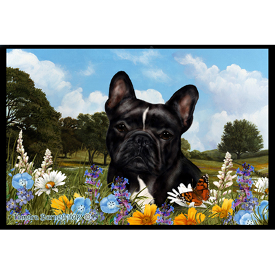 French Bulldog Black/White Summer Flowers Floor Mat - Furrypartners