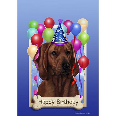 Redbone Coonhound Happy Birthday Flag by Tamara Burnett - Furrypartners